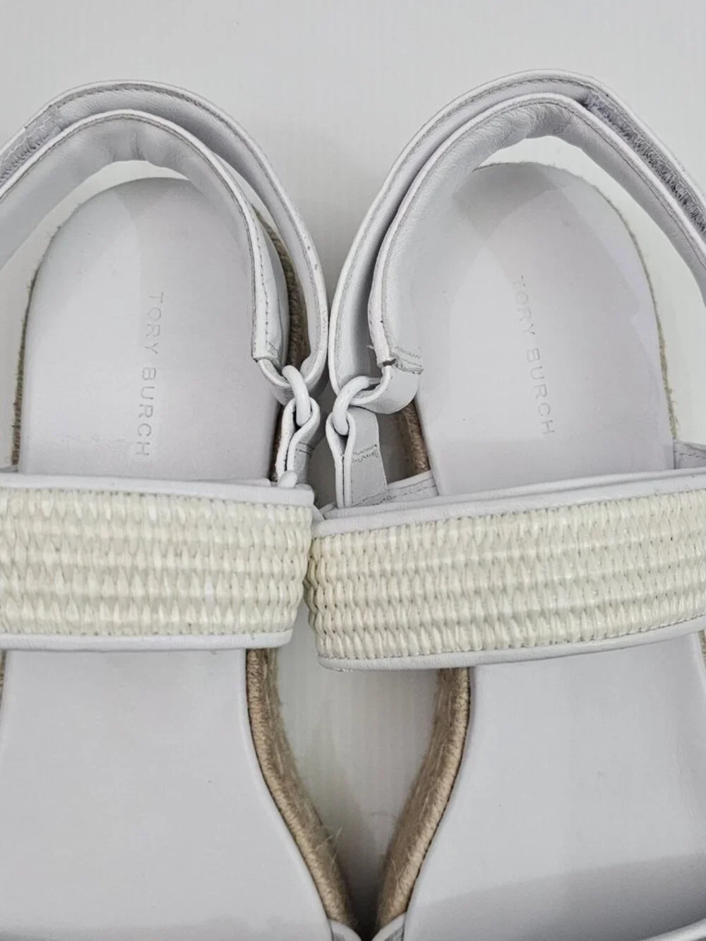 Tory Burch Diego Raffia Sport Espadrille Sandal Womens 11 White Leather Platform